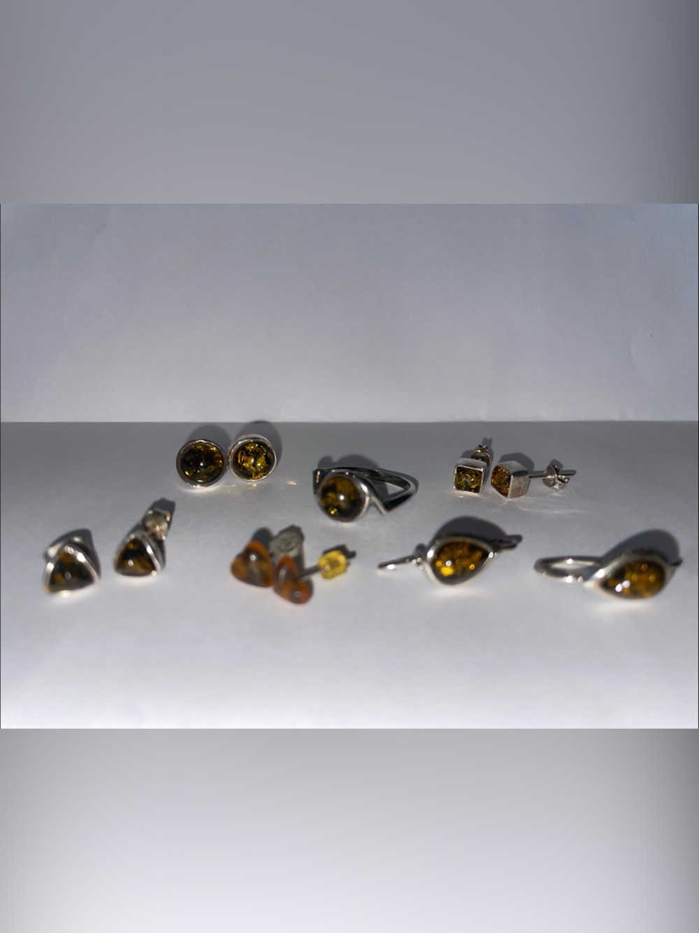Collection of Amber earrings and ring